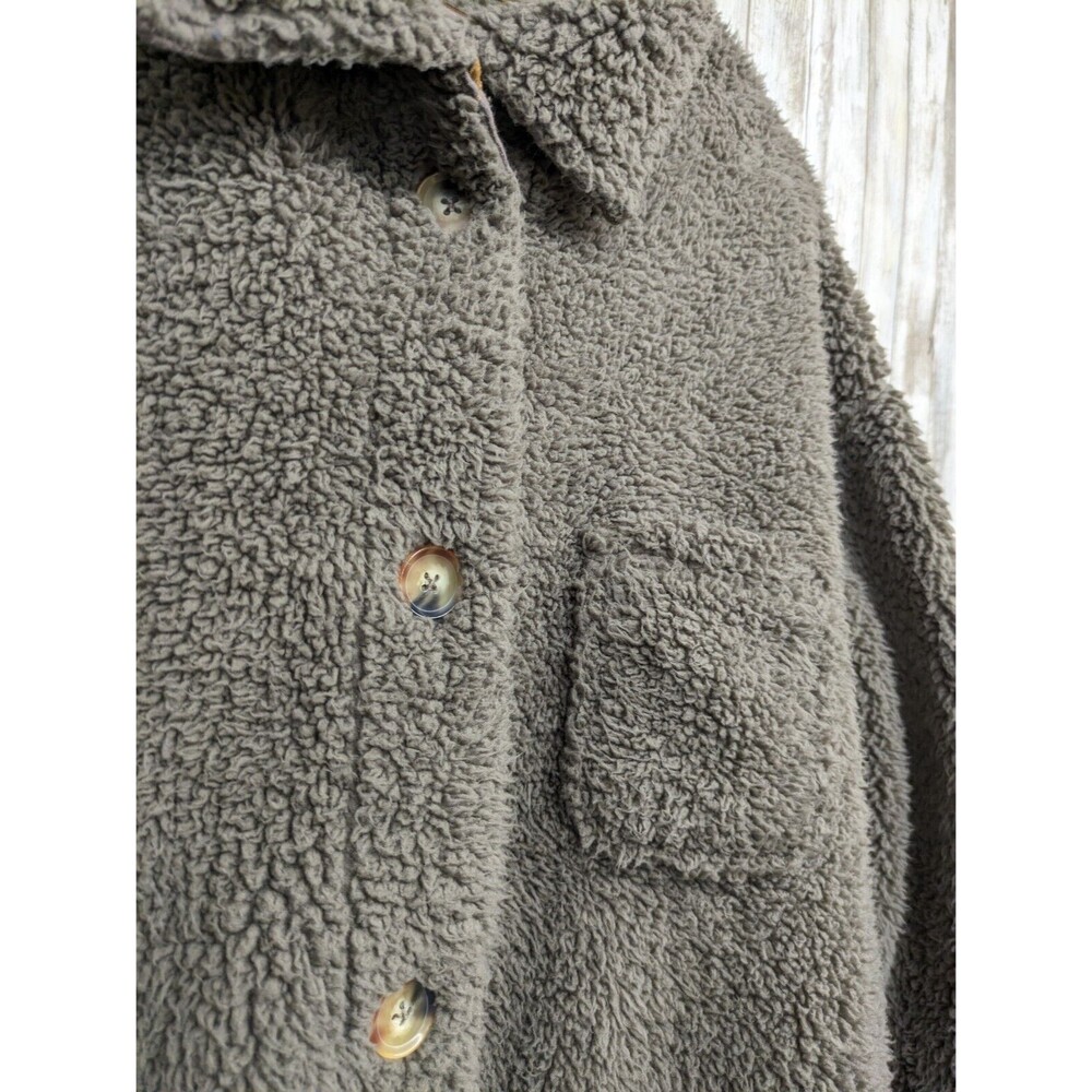 Koolaburra by UGG Brushed Back Sherpa Cozy Shacket Shirt Jacket Olive Green 1X - Picture 2 of 9